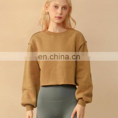 Custom Logo Casual Loose Sweatshirt Women Fashion Long Sleeve Sports Wear Crop Top Women's Pullover Shirt Fitness Yoga Clothing photo-5