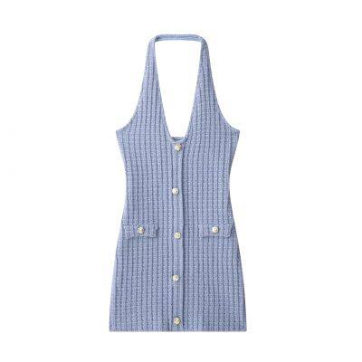 New Women's European and American Style Fashionable Elastic Neck Hanging Collar Dress photo-5