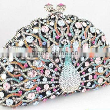 Luscious Peacock Crystal Ring Bridal Prom Clutch Handbags