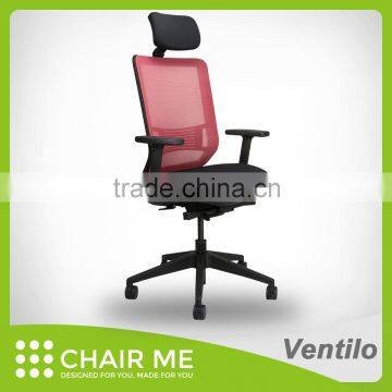 Ventilo Office Chair, Red Mesh Chair, Adjustable Headrest, Black Bracket, Adjustable Seat, Armrest, Lumbar, Nylon Base photo-2
