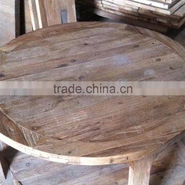 RE-1522 3 Reclaimed Wood Triangular Leg Used Coffee Shop Table and Chairs photo-3