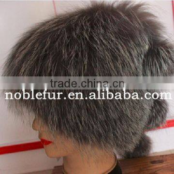 popular plain solid color silver fox fur winter hat with long tail ball