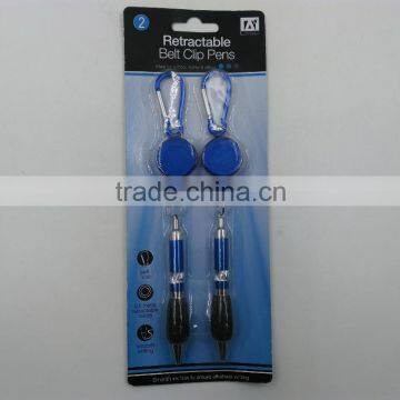 retractable reel ballpen with belt clip key ring