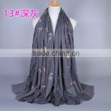 Latest Design Cotton Colorful Butterfly Emboridery Scarf Shawl photo-3