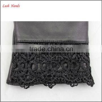 Ladies Sheepskin Leather Hand Gloves With Lace Black photo-5