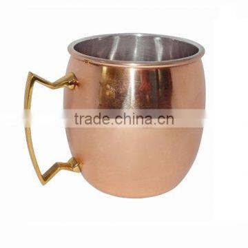 COPPER BARREL MUG 16 Oz. SMOOTH NICKEL PLATING WITH BRASS REGULAR HANDLE