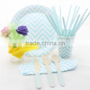 Promotion Baby Blue Chevron Paper Tableware Sets