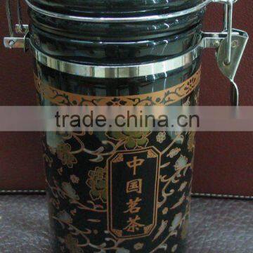 black glaze ceramic tea can white porcelain storage jar