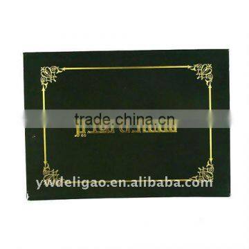 Hot Stamping Decoration Flocking Cloth Wrapping Arabia Honor Certificate,Gold Hot Stamping ,Good Quality Certificate