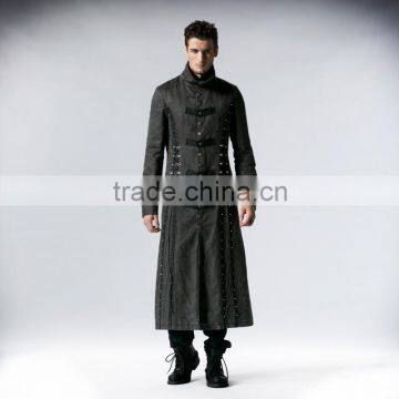 Y-548 Vintage wash Grey color PUNK RAVE gothic men coat long coat