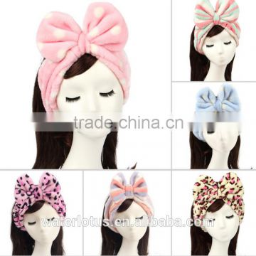 High quality korea style flannel bow headband washing a face mask hair hoop makeup girl hair band with dot