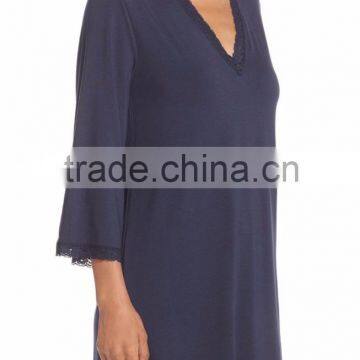 Wholesale Cozy Spring/Summer Laced Trim V-neck Women Modal Nightshirt