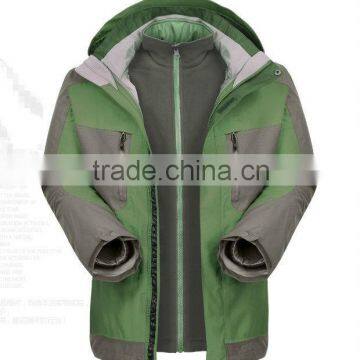 High quality green outdoor 3 in 1 jacket