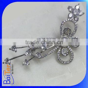 Yellow Gold Plated Crystal Butterfly Wing Brooch/Fresh Water Pearl Copper Butterfly Brooch photo-5