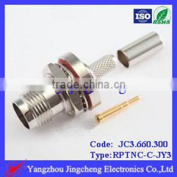 RPTNC connector with o-ring female body with male pin bulkhead crimp straight type for RG142 RG58 cable