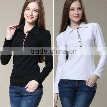 The lastest fashion long sleeve polo and long sleeve fitted cotton polo shirt or ladies long sleeve blouses with factory prices