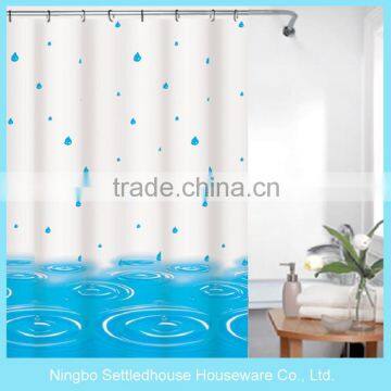 Hotel Use Blue water drop ripple Print Waterproof PEVA Shower Curtain