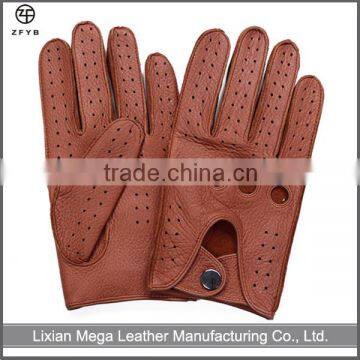 Men's genuine leather brown color deerskin winter leather driving gloves manufacturer
