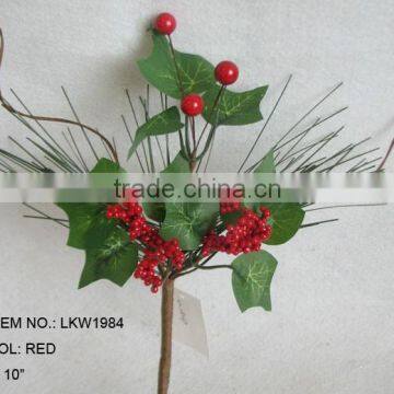 newest special artificial pine needle morning glory and foam red berry pick 10" branches pick for chrismas decoration pick