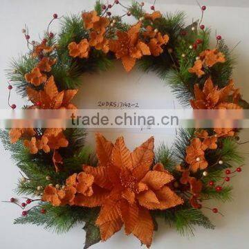 2015 new christmas artificial poinsettia and berry wreath orange 24 inch christmas artificial pine flower decoration