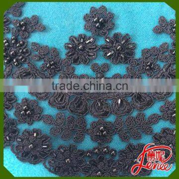 Classical Color Beads Decoration Plain Embroidery Fabric For Woman Dress