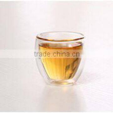 clear hand made borosilicate double wall glass cup with handle 200ml