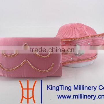 Pink Color With Broach Ladies Handbags and Church Hats photo-6