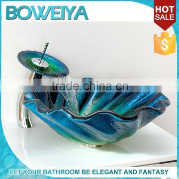 Mediterranean Bathroom Design Shell Shaped Unbreakable Glass Basin Vessel Sink