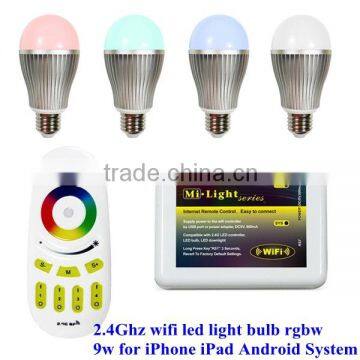 2.4Ghz Wireless RGB White / Warm White 9W LED Bulb Light ,wifi Control for Iphone Ipad Android System