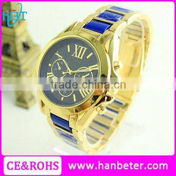 Wholesale gold bezel stainless steel japan movt geneva platinum watch