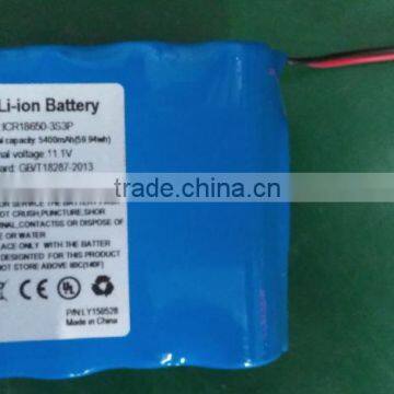 ICR18650 lithium ion batteries packed with 3S3P 11.1V 5400mAh