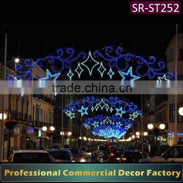 Customize commercial cross street skyline star motif decoration for holiday decoration