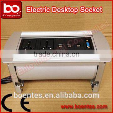 Tabletop Manual Flip Up Outlets/Desktop Rotating Power Socket With Customized HDMI/USB/VGA/RJ45 Connected Plugs