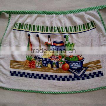 Green Check Border Terry Cotton Towel With Pigment Printing Waist Apron