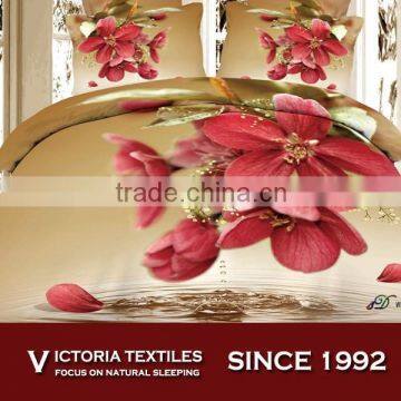 burgundy flower 3d big pattern reactive printed cotton bed linen sets full bedding sets