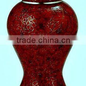 Golden Flowers Red Solid Brass Metal Cremation Funeral Urn & Keepsake