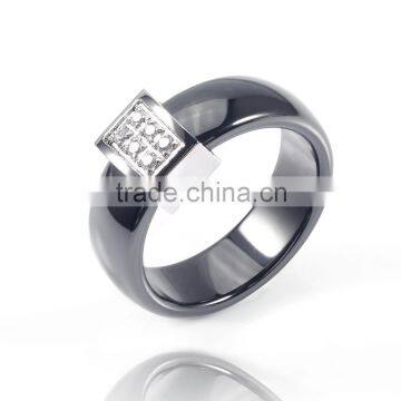 Famous Wholesaler Popular Design Black Stainless Steel Ceramic Micro-setting cz Diamond Noble Finger Ring photo-2