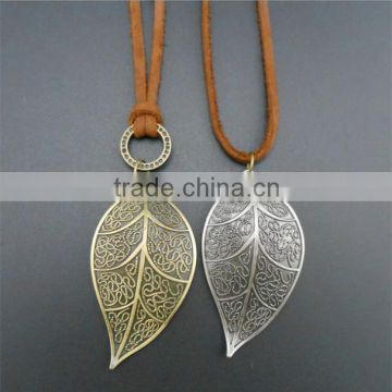 Leaf pendant leather necklace restoring ancient ways