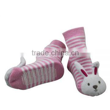 GSBT-14 Factory Custom High Qulity Stiped Design Full Terry Rubber Bottom Baby Socks Toys