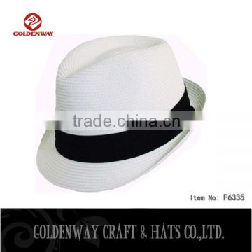 yiwu factory supplier cheap white color fedora hat custom logo band