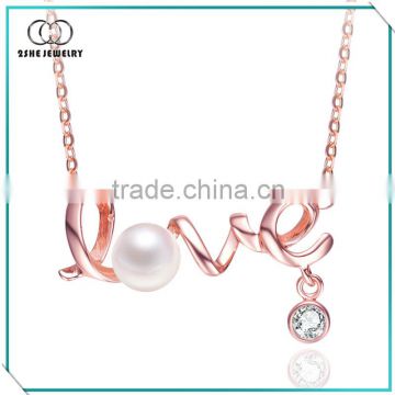 High Quality 925 silver freshwater pearl love necklace