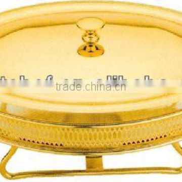 Oval food warmers with golden line stand