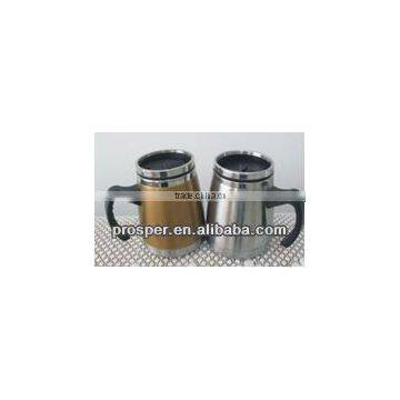 Double wall stainless steel travel cup with handle