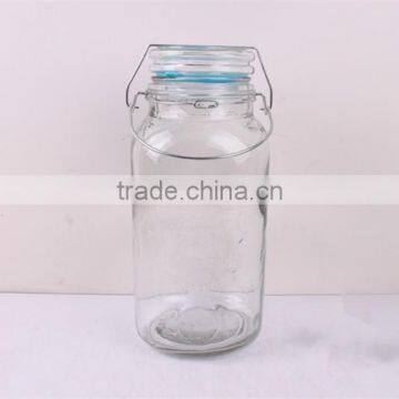 square glass beverage jar with metal clip