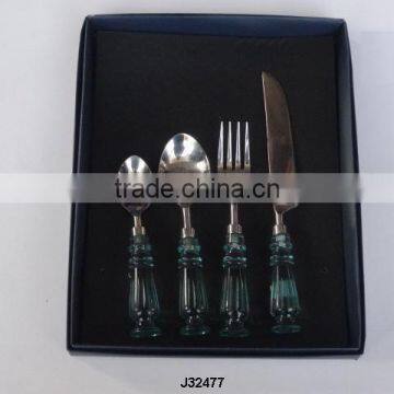 Steel Cutlery set with round green resin handle other colours available