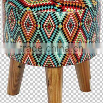 ROUND PU LEATHER/WOODEN STOOL