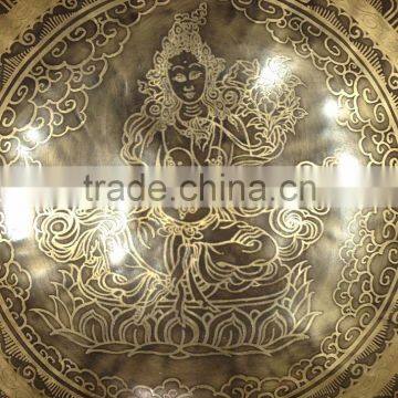 High Quality Green Tara and Buddhist Mantra Carving Energetic Healing Singing Bowl photo-2