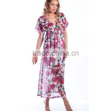 Apparel Clothes Wholesale Elegant Hot Summer Floral Design Cotton Knit Kaftan Sunshiny Club Party Beachwear