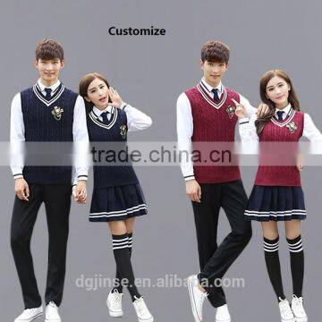 The custom autumn winter sweater vest suit korean boys and girls high students college school uniform