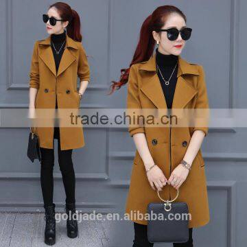 2016 Winter Trench Coat Lapel Long Sleeve Ladies Casual Long Outerwear Coats for Wholesale photo-3